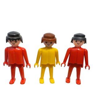 Vintage 1974 Geobra Playmobil Figures Red & Yellow Outfits Set Of 3 Collectible
